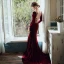 Élégant Bordeaux Velour Robe De Soirée 2020 Trompette / Sirène Encolure Dégagée Manches Longues Perlage Transparentes Dos Nu Train De Balayage Robe De Ceremonie