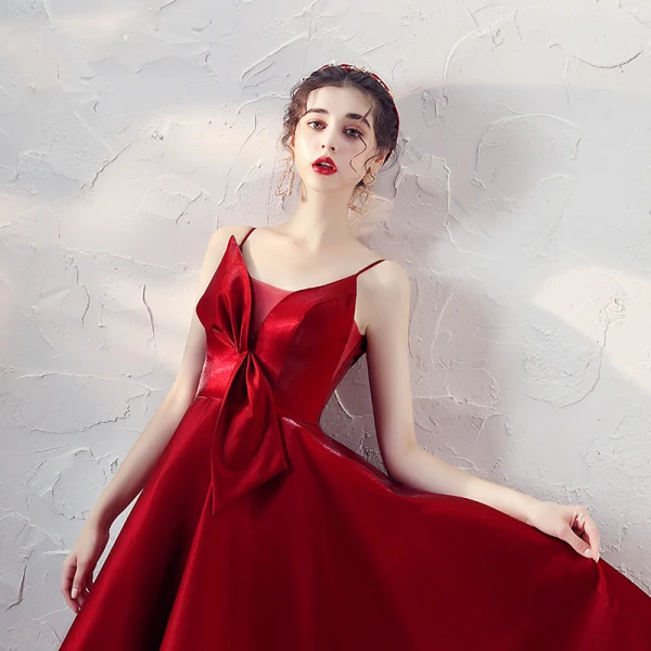Sexy Red Satin Homecoming Graduation Dresses 2020 A-Line / Princess  Spaghetti Straps Sleeveless Knee-Length Ruffle Backless Formal Dresses