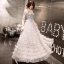 Chic / Beautiful Grey Evening Dresses  2020 A-Line / Princess See-through Scoop Neck 3/4 Sleeve Appliques Lace Beading Floor-Length / Long Cascading Ruffles Formal Dresses