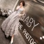 Chic / Beautiful Grey Evening Dresses  2020 A-Line / Princess See-through Scoop Neck 3/4 Sleeve Appliques Lace Beading Floor-Length / Long Cascading Ruffles Formal Dresses