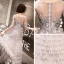 Chic / Beautiful Grey Evening Dresses  2020 A-Line / Princess See-through Scoop Neck 3/4 Sleeve Appliques Lace Beading Floor-Length / Long Cascading Ruffles Formal Dresses