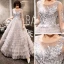 Chic / Beautiful Grey Evening Dresses  2020 A-Line / Princess See-through Scoop Neck 3/4 Sleeve Appliques Lace Beading Floor-Length / Long Cascading Ruffles Formal Dresses