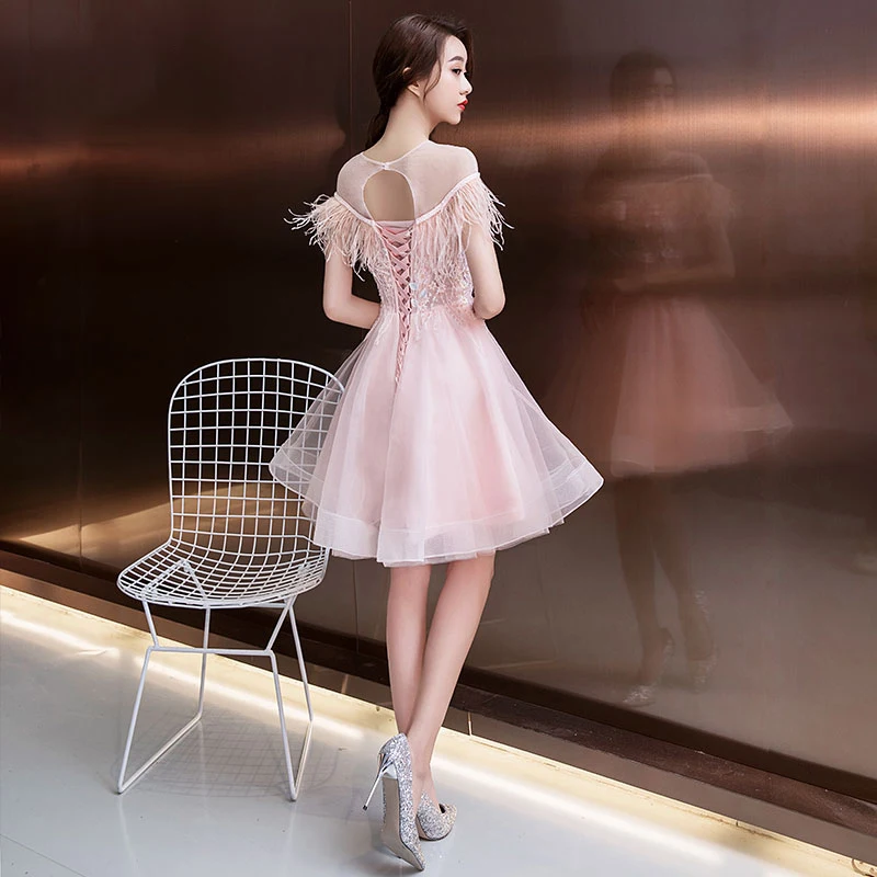 green emerald velvet dress Pink Satin A-line V-neck Homecoming Dress With Pocket, Graduation Dress,  MH573