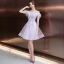 Fashion Blushing Pink See-through Homecoming Graduation Dresses 2020 A-Line / Princess Scoop Neck Short Sleeve Feather Appliques Flower Beading Short Ruffle Backless Formal Dresses