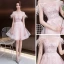 Fashion Blushing Pink See-through Homecoming Graduation Dresses 2020 A-Line / Princess Scoop Neck Short Sleeve Feather Appliques Flower Beading Short Ruffle Backless Formal Dresses