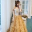 Chic / Beautiful Gold Evening Dresses  2020 A-Line / Princess Off-The-Shoulder Short Sleeve Glitter Tulle Floor-Length / Long Cascading Ruffles Backless Formal Dresses