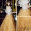 Chic / Beautiful Gold Evening Dresses  2020 A-Line / Princess Off-The-Shoulder Short Sleeve Glitter Tulle Floor-Length / Long Cascading Ruffles Backless Formal Dresses