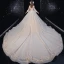 Style Victorien Champagne La Mariée Robe De Mariée 2020 Robe Boule Transparentes Col Haut Gonflée Manches Longues Dos Nu Appliques Fleur Paillettes Perlage Glitter Tulle Cathedral Train Volants
