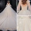 Style Victorien Champagne La Mariée Robe De Mariée 2020 Robe Boule Transparentes Col Haut Gonflée Manches Longues Dos Nu Appliques Fleur Paillettes Perlage Glitter Tulle Cathedral Train Volants