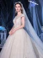 Illusion Ivory See-through Bridal Wedding Dresses 2020 Ball Gown Scoop Neck Short Sleeve Backless Appliques Flower Beading Cathedral Train