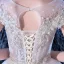 Illusion Ivory See-through Bridal Wedding Dresses 2020 Ball Gown Scoop Neck Short Sleeve Backless Appliques Flower Beading Cathedral Train