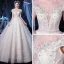 Illusion Ivory See-through Bridal Wedding Dresses 2020 Ball Gown Scoop Neck Short Sleeve Backless Appliques Flower Beading Cathedral Train