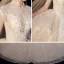 Vintage / Originale Champagne La Mariée Robe De Mariée 2020 Robe Boule Transparentes Col Haut Manches Courtes Dos Nu Appliques En Dentelle Paillettes Perlage Cathedral Train Volants