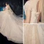 Vintage / Originale Champagne La Mariée Robe De Mariée 2020 Robe Boule Transparentes Col Haut Manches Courtes Dos Nu Appliques En Dentelle Paillettes Perlage Cathedral Train Volants