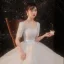 Luxury / Gorgeous Champagne Bridal Wedding Dresses 2020 Ball Gown Square Neckline Short Sleeve Backless Handmade  Beading Pearl Glitter Tulle Cathedral Train Ruffle
