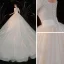 Luxury / Gorgeous Champagne Bridal Wedding Dresses 2020 Ball Gown Square Neckline Short Sleeve Backless Handmade  Beading Pearl Glitter Tulle Cathedral Train Ruffle
