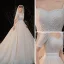 Luxury / Gorgeous Champagne Bridal Wedding Dresses 2020 Ball Gown Square Neckline Short Sleeve Backless Handmade  Beading Pearl Glitter Tulle Cathedral Train Ruffle