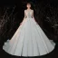Illusion Ivoire Satin La Mariée Robe De Mariée 2020 Robe Boule Transparentes Encolure Dégagée Manches Courtes Dos Nu Appliques En Dentelle Perlage Cathedral Train
