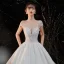 Illusion Ivoire Satin La Mariée Robe De Mariée 2020 Robe Boule Transparentes Encolure Dégagée Manches Courtes Dos Nu Appliques En Dentelle Perlage Cathedral Train
