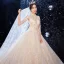 Scintillantes Champagne La Mariée Robe De Mariée 2020 Robe Boule Transparentes Col Haut 3/4 Manches Dos Nu Feuille Appliques En Dentelle Paillettes Perlage Cathedral Train Volants