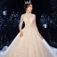 Scintillantes Champagne La Mariée Robe De Mariée 2020 Robe Boule Transparentes Col Haut 3/4 Manches Dos Nu Feuille Appliques En Dentelle Paillettes Perlage Cathedral Train Volants