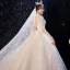 Scintillantes Champagne La Mariée Robe De Mariée 2020 Robe Boule Transparentes Col Haut 3/4 Manches Dos Nu Feuille Appliques En Dentelle Paillettes Perlage Cathedral Train Volants