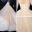 Scintillantes Champagne La Mariée Robe De Mariée 2020 Robe Boule Transparentes Col Haut 3/4 Manches Dos Nu Feuille Appliques En Dentelle Paillettes Perlage Cathedral Train Volants