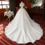 Best White Bridal Wedding Dresses 2020 Ball Gown Off-The-Shoulder Short Sleeve Backless Beading Tassel Glitter Tulle Chapel Train Ruffle