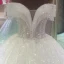Best White Bridal Wedding Dresses 2020 Ball Gown Off-The-Shoulder Short Sleeve Backless Beading Tassel Glitter Tulle Chapel Train Ruffle