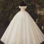 High-end Champagne Bridal Wedding Dresses 2020 Ball Gown Off-The-Shoulder Short Sleeve Backless Appliques Flower Beading Sequins Glitter Tulle Floor-Length / Long Ruffle