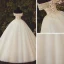 High-end Champagne Bridal Wedding Dresses 2020 Ball Gown Off-The-Shoulder Short Sleeve Backless Appliques Flower Beading Sequins Glitter Tulle Floor-Length / Long Ruffle
