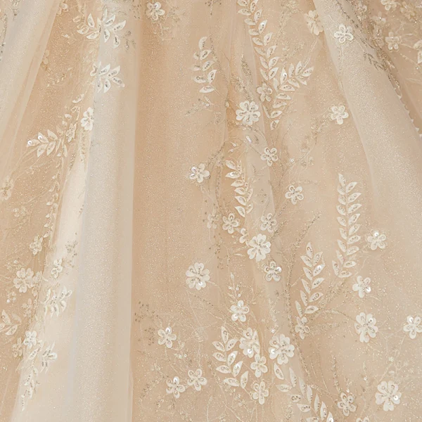 Luxury / Gorgeous Champagne Bridal Wedding Dresses 2020 Ball Gown Off-The-Shoulder Short Sleeve Backless Beading Tassel Appliques Flower Glitter Tulle Cathedral Train Ruffle