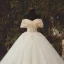 High-end Champagne Bridal Wedding Dresses 2020 Ball Gown Off-The-Shoulder Short Sleeve Backless Appliques Lace Beading Glitter Tulle Chapel Train Ruffle