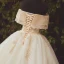High-end Champagne Bridal Wedding Dresses 2020 Ball Gown Off-The-Shoulder Short Sleeve Backless Appliques Lace Beading Glitter Tulle Chapel Train Ruffle