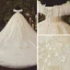 High End Champagner Hochzeits Brautkleider / Hochzeitskleider 2020 Ballkleid Off Shoulder Kurze Ärmel Rückenfreies Feder Applikationen Blumen Perlenstickerei Glanz Tülle Kathedrale Schleppe