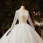 Illusion Ivory See-through Bridal Wedding Dresses 2020 Ball Gown V-Neck Long Sleeve Beading Sequins Glitter Tulle Royal Train Ruffle