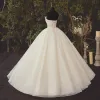 High-end Champagne Bridal Wedding Dresses 2020 Ball Gown Sweetheart Sleeveless Backless Sequins Handmade  Beading Glitter Tulle Floor-Length / Long Ruffle