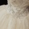 High-end Champagne Bridal Wedding Dresses 2020 Ball Gown Sweetheart Sleeveless Backless Sequins Handmade  Beading Glitter Tulle Floor-Length / Long Ruffle