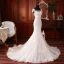 Luxe Champagne La Mariée Robe De Mariée 2020 Trompette / Sirène Transparentes Encolure Carrée Manches Courtes Dos Nu Appliques En Dentelle Fait main Perlage Gland Tribunal Train Volants