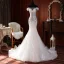 Haut de Gamme Champagne Transparentes La Mariée Robe De Mariée 2020 Trompette / Sirène De l'épaule Manches Courtes Dos Nu Appliques En Dentelle Perlage Perle Tribunal Train Volants