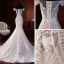 Haut de Gamme Champagne Transparentes La Mariée Robe De Mariée 2020 Trompette / Sirène De l'épaule Manches Courtes Dos Nu Appliques En Dentelle Perlage Perle Tribunal Train Volants
