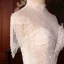 Vintage / Originale Ivoire La Mariée Robe De Mariée 2020 Trompette / Sirène Transparentes Col Haut Sans Manches Dos Nu Appliques En Dentelle Perlage Perle Glitter Tulle