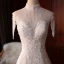 Vintage / Originale Ivoire La Mariée Robe De Mariée 2020 Trompette / Sirène Transparentes Col Haut Sans Manches Dos Nu Appliques En Dentelle Perlage Perle Glitter Tulle