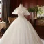 High-end Champagne Bridal Wedding Dresses 2020 Ball Gown Off-The-Shoulder Short Sleeve Backless Appliques Lace Beading Glitter Flower Tulle Cathedral Train Ruffle