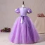 Vintage / Originale Lilas Anniversaire Robe Ceremonie Fille 2020 Princesse Encolure Dégagée Gonflée Manches Courtes Perlage Paillettes Longue Volants