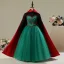 Frozen Costume Dark Green Birthday Flower Girl Dresses With Cloak 2020 A-Line / Princess High Neck Long Sleeve Beading Floor-Length / Long