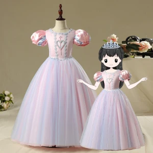 Vintage Retro Pearl Pink Birthday Flower Girl Dresses 2020 Princess Scoop Neck Puffy Long Sleeve Beading Floor Length Long Ruffle