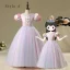 Vintage / Retro Pearl Pink Birthday Flower Girl Dresses 2020 Princess Scoop Neck Puffy Long Sleeve Beading Floor-Length / Long Ruffle