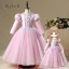 Vintage / Retro Pearl Pink Birthday Flower Girl Dresses 2020 Princess Scoop Neck Puffy Long Sleeve Beading Floor-Length / Long Ruffle
