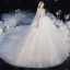 Luxury / Gorgeous Ivory See-through Bridal Wedding Dresses 2020 Ball Gown High Neck Short Sleeve Backless Beading Glitter Tulle Royal Train Ruffle